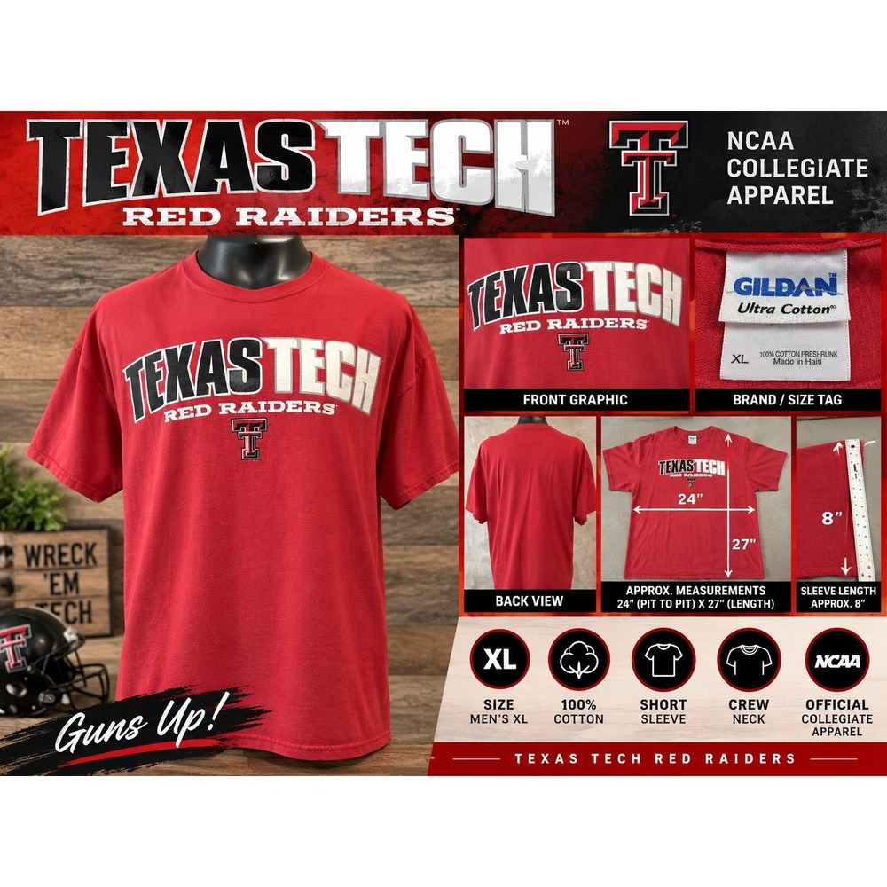 Gildan Texas Tech Red Raiders T-Shirt Mens XL Red Short Sleeve NCAA Collegiate